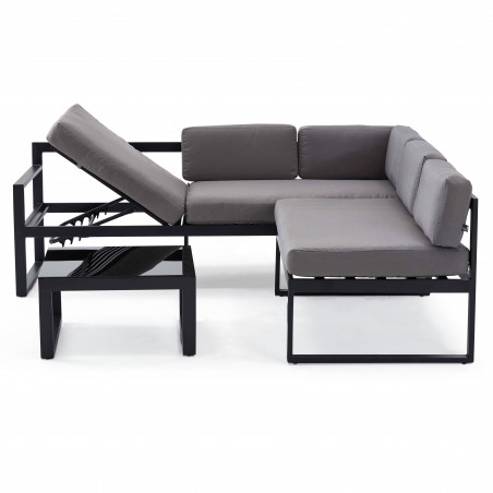 Salon de jardin d'angle 5 places avec coussins gris