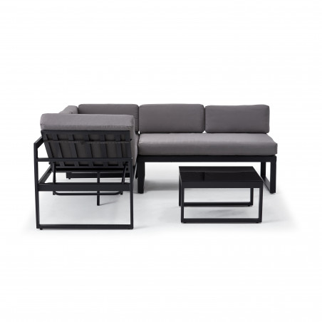 Salon de jardin d'angle 5 places avec coussins gris