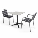 Ensemble de terrasse table carré inclinable HPL (60x60cm) + 2 fauteuils en métal