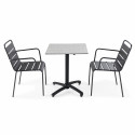 Ensemble de terrasse table carré inclinable HPL (60x60cm) + 2 fauteuils en métal