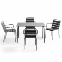 Ensemble table rectangulaire 120 cm et 4 fauteuils en métal