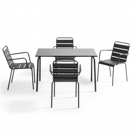 Ensemble table rectangulaire 120 cm et 4 fauteuils en métal
