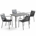 Ensemble table rectangulaire 120 cm et 4 fauteuils en métal