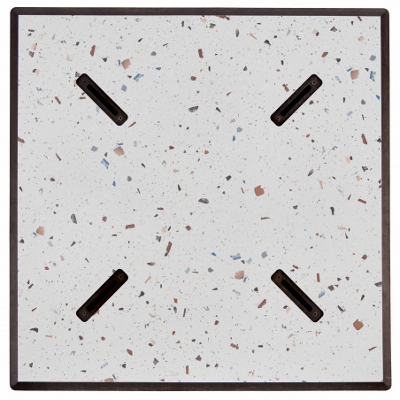 Ensemble de terrasse table carré inclinable terrazzo en HPL (60x60cm) + 2 fauteuils en métal