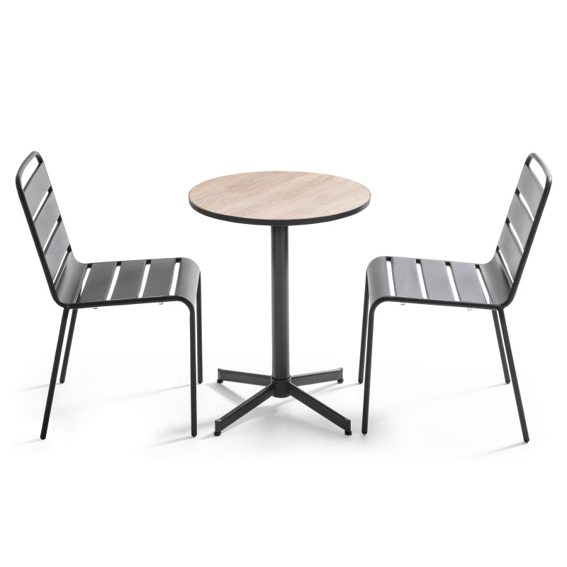 Ensemble table de jardin ronde + 2 chaises en métal
