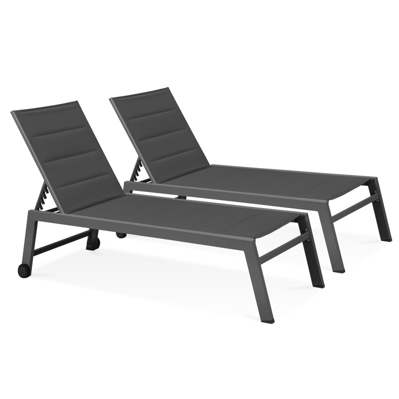 Lot de 2 bains de soleil en aluminium et textilène