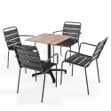 Ensemble de terrasse table carrée inclinable (70x70cm) HPL + 4 fauteuils en métal