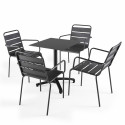 Ensemble de terrasse table carré inclinable (60x60cm) HPL + 4 fauteuils en métal