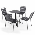 Ensemble de terrasse table carré inclinable (60x60cm) HPL + 4 chaises en métal