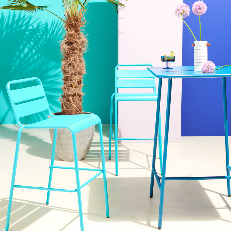 Table de bar (70 cm) + 4 chaises hautes en métal