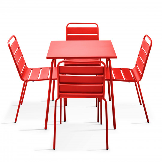 Ensemble table de terrasse carrée 70x70cm + 4 chaises en métal