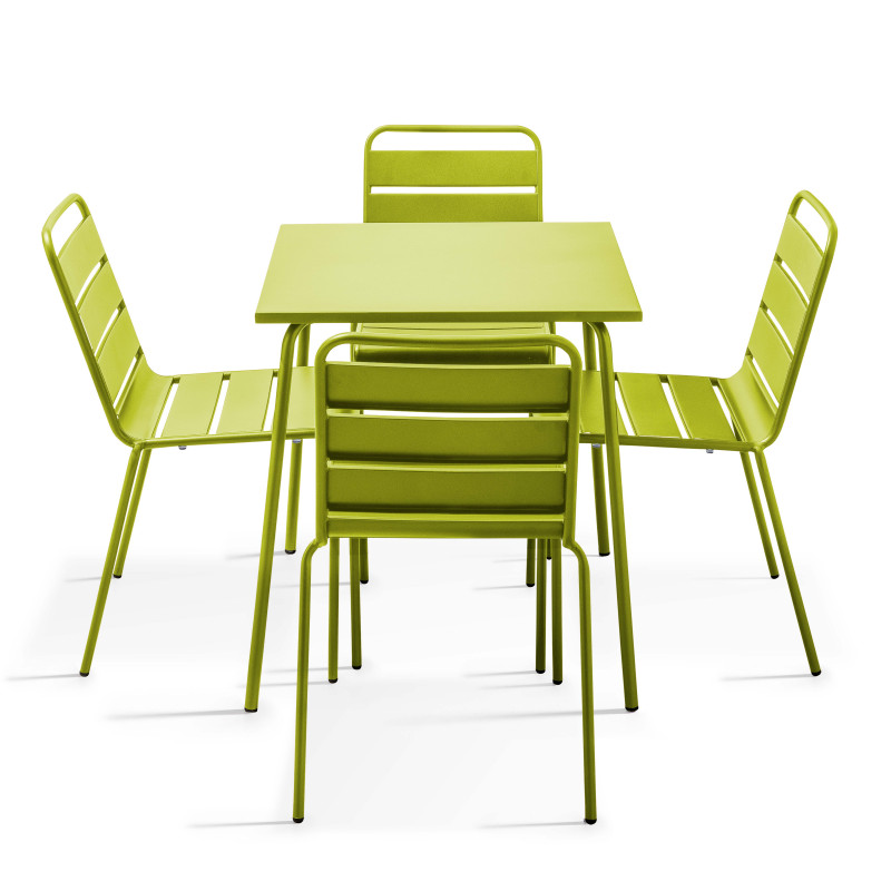Ensemble table de terrasse carrée 70x70cm + 4 chaises en métal
