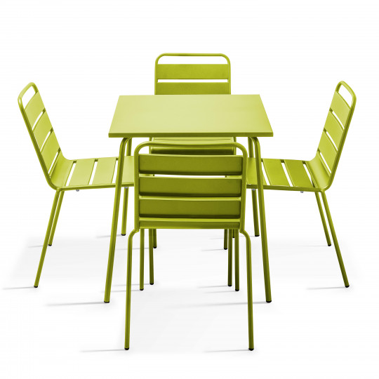 Ensemble table de terrasse carrée 70x70cm + 4 chaises en métal