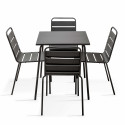 Ensemble table de terrasse carrée 70x70cm + 4 chaises en métal