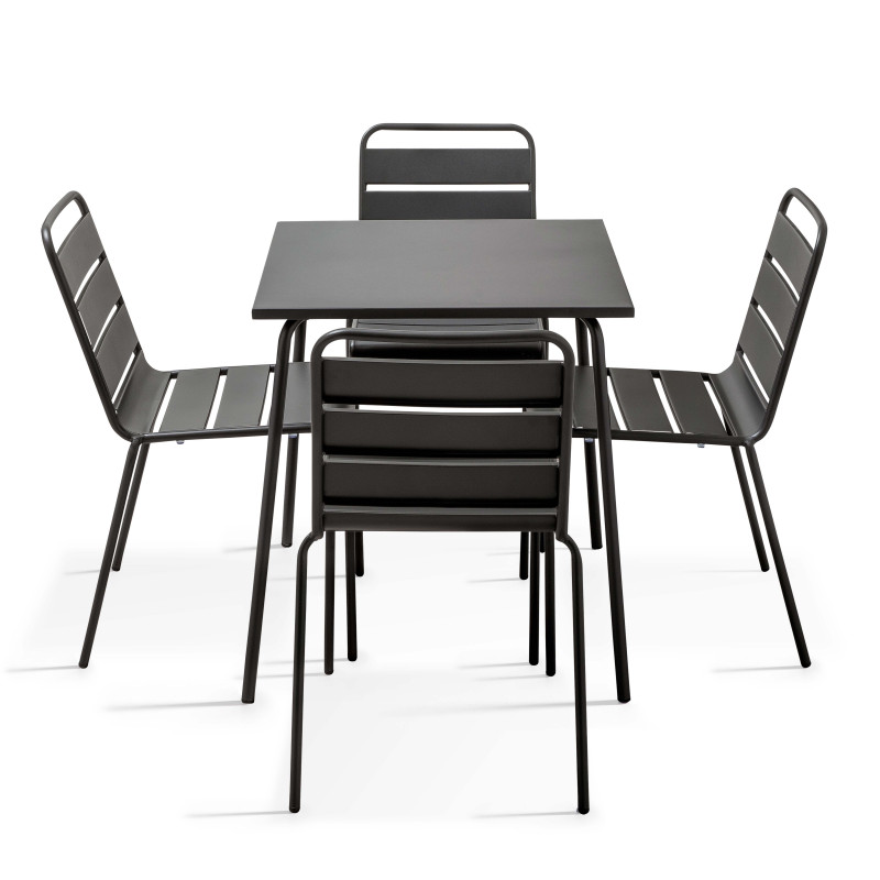 Ensemble table de terrasse carrée 70x70cm + 4 chaises en métal