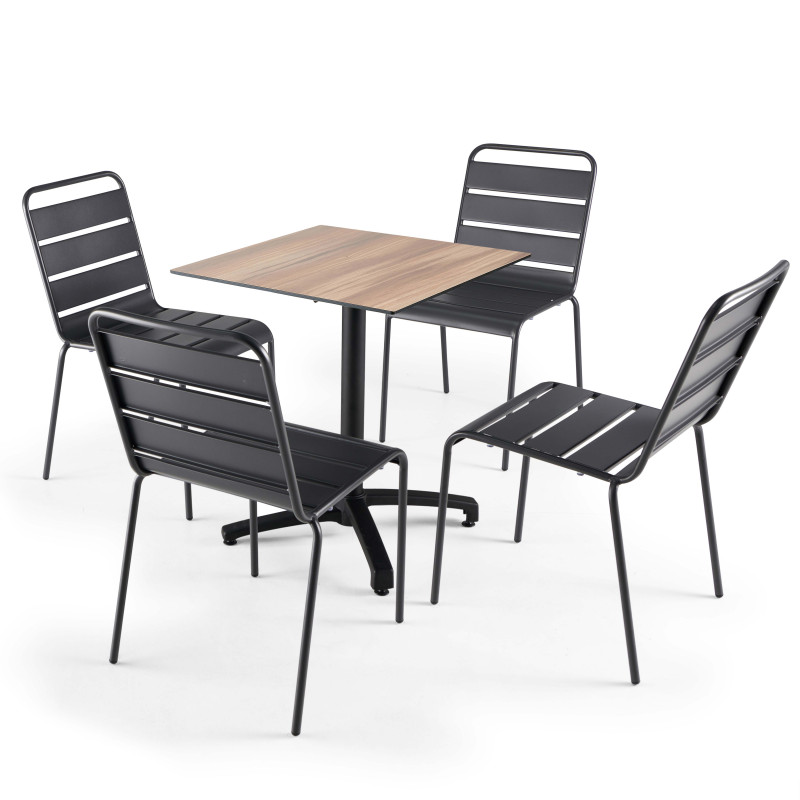 Ensemble de terrasse inclinable (70x70cm) HPL + 4 chaises en métal