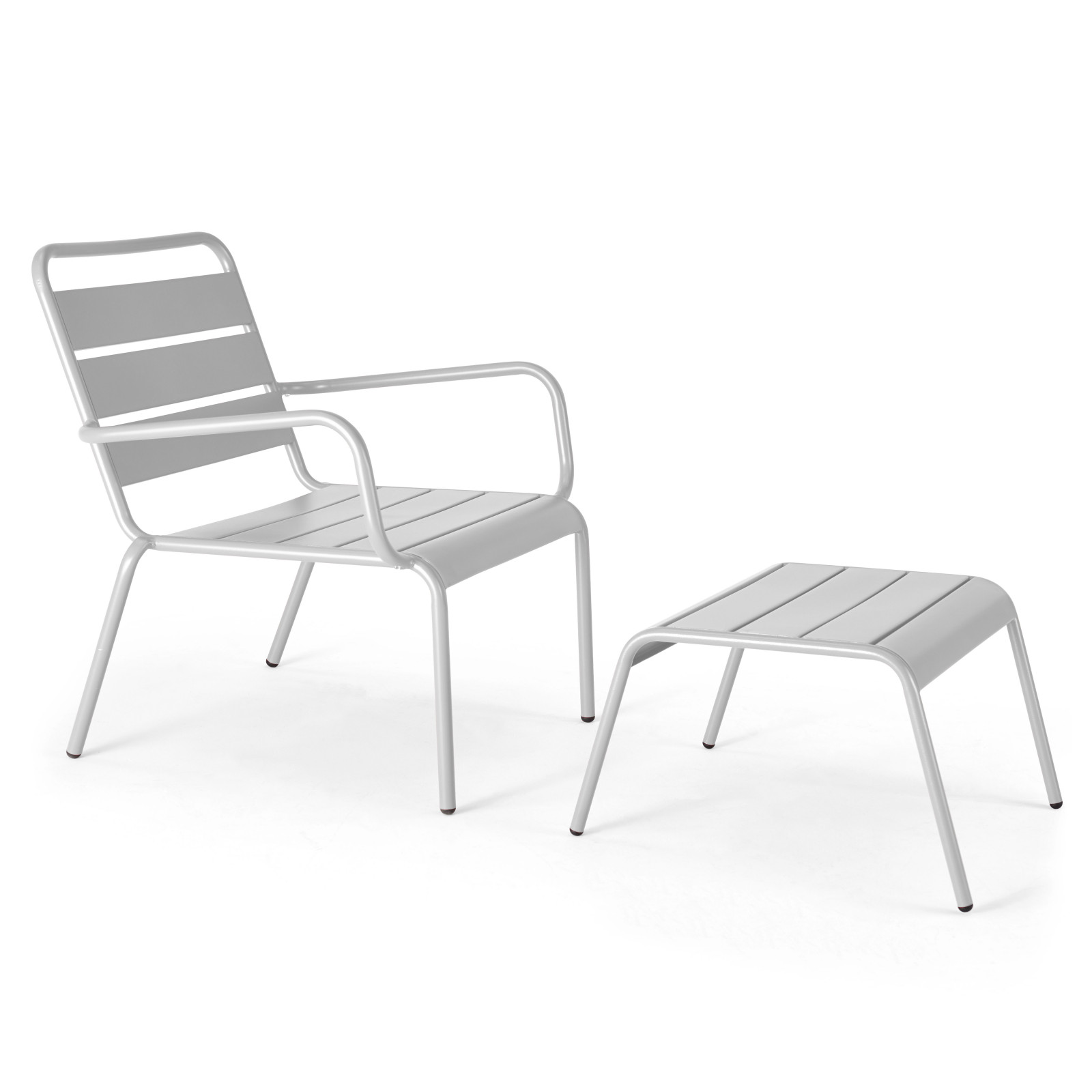 Ensemble fauteuil de terrasse bas + repose-pied en métal