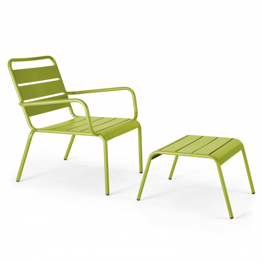 Ensemble fauteuil de terrasse bas + repose-pied en métal