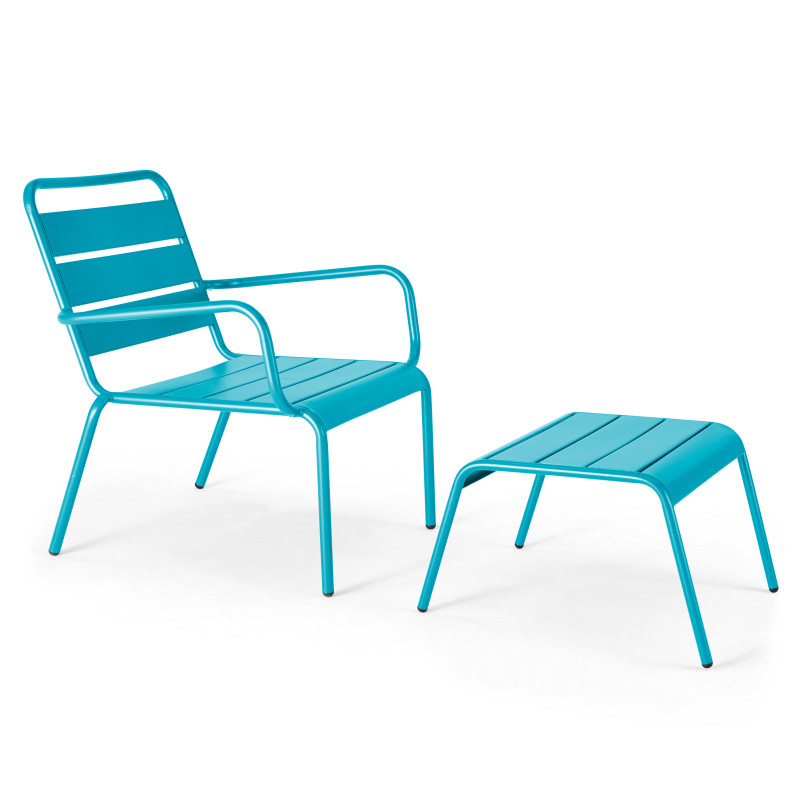 Ensemble fauteuil de terrasse bas + repose-pied en métal
