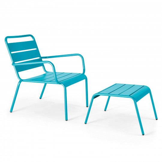 Ensemble fauteuil de terrasse bas + repose-pied en métal