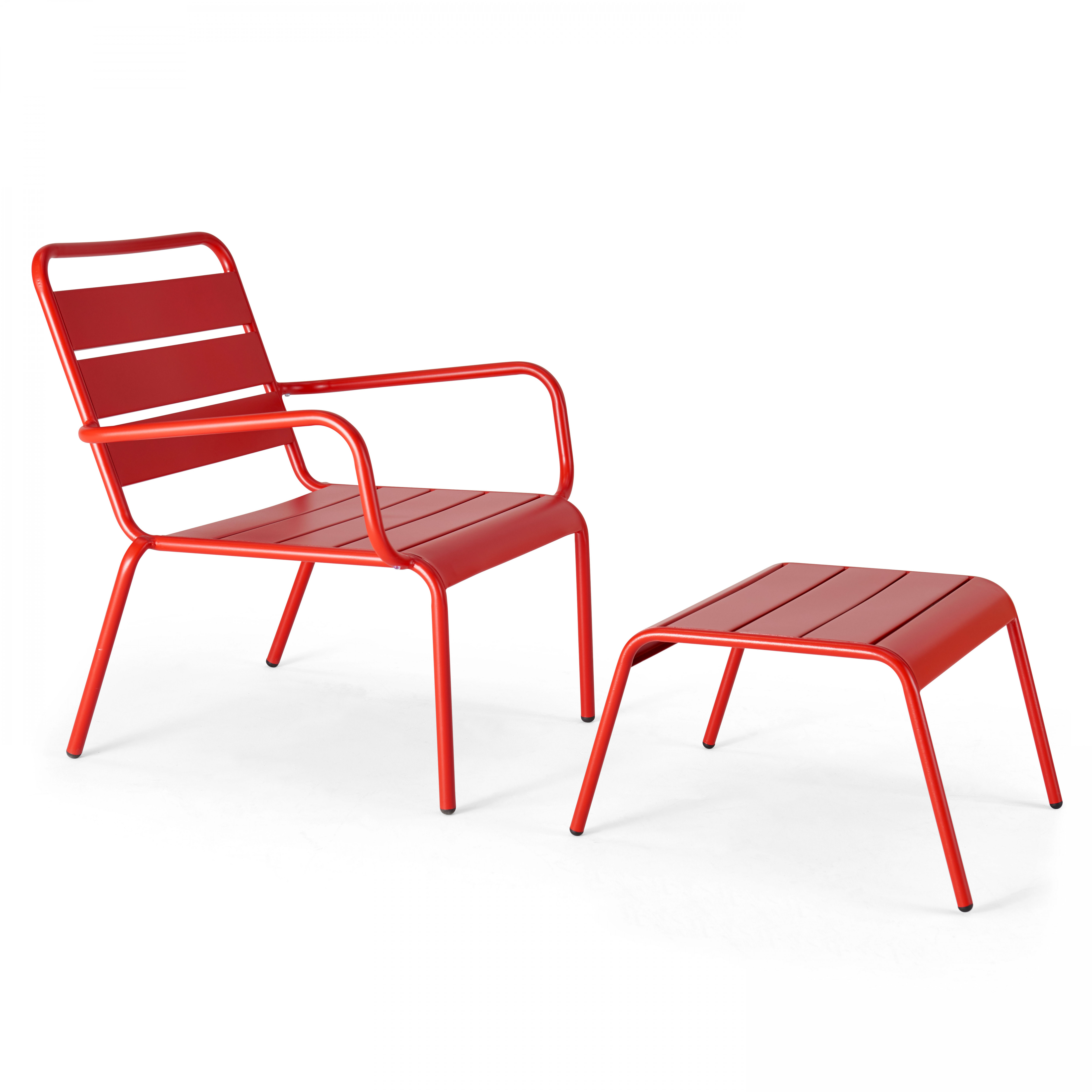Ensemble fauteuil de terrasse bas et repose-pied en métal