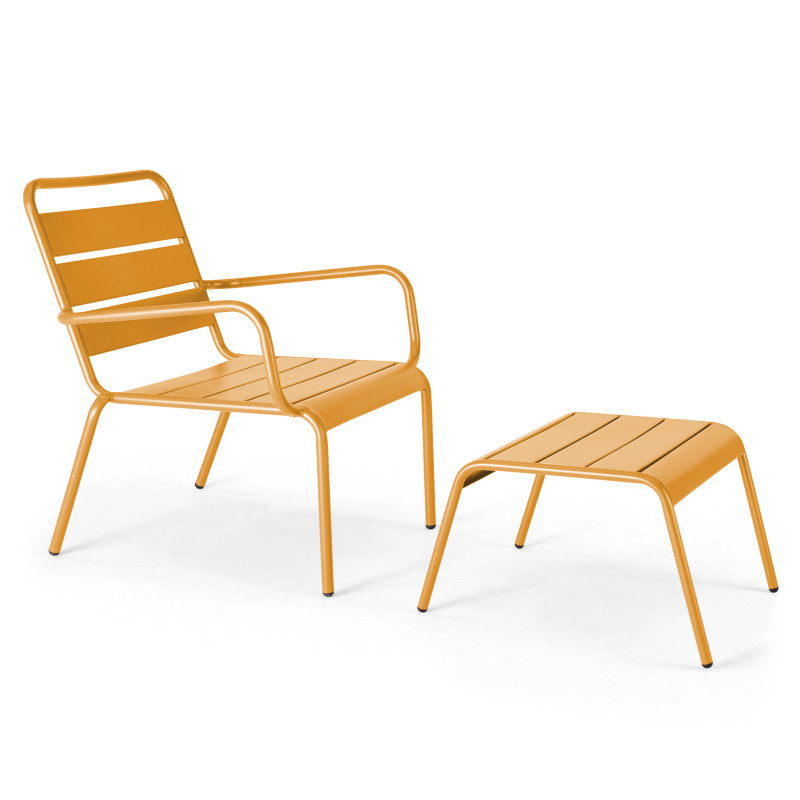 Ensemble fauteuil de terrasse bas + repose-pied en métal