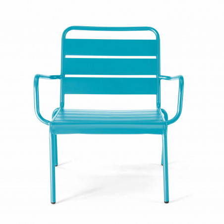 Ensemble fauteuil de terrasse bas + repose-pied en métal