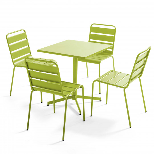 Ensemble de terrasse inclinable (70 x 70 x 72 cm) + 4 chaises en métal