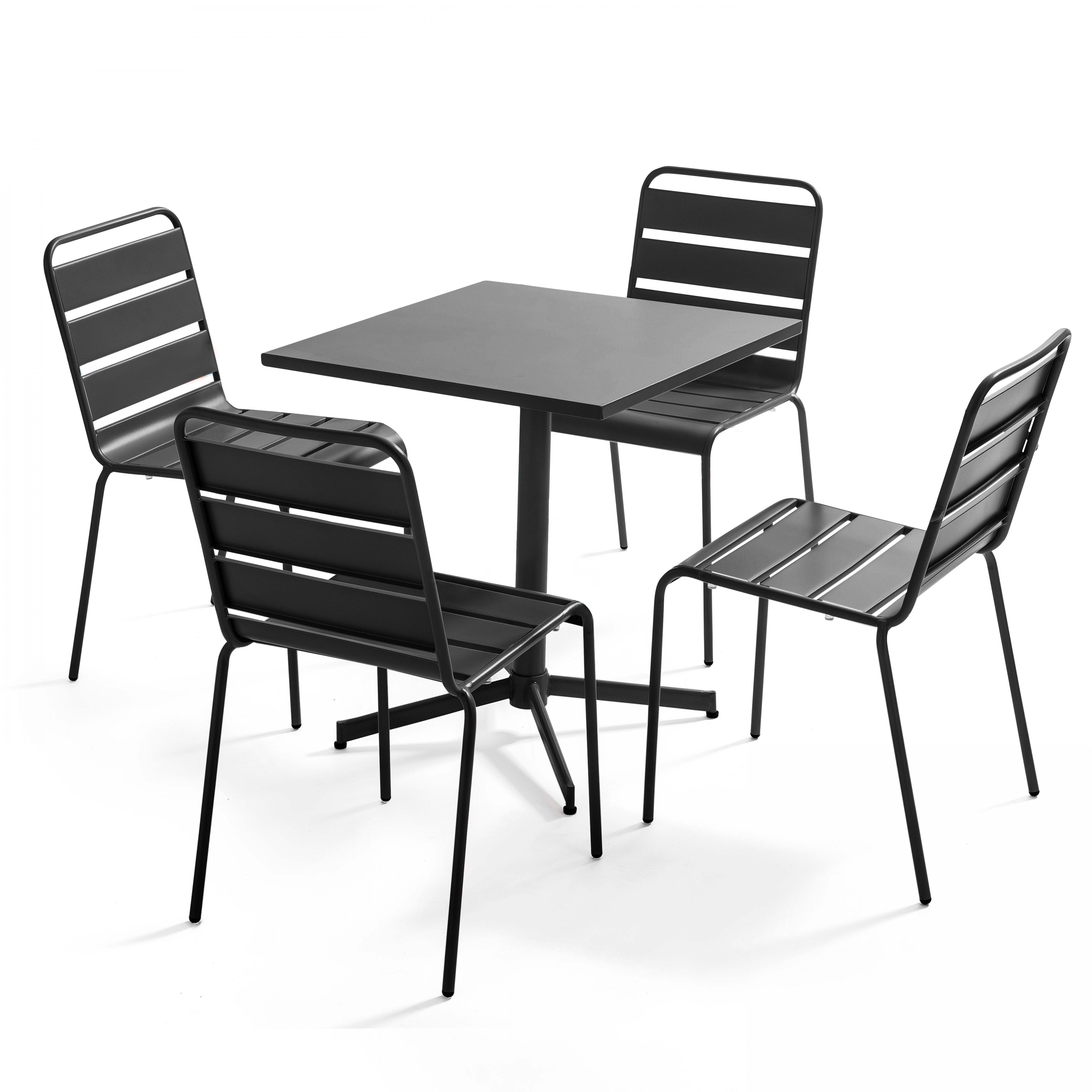 Table de terrasse bistrot carrée inclinable en métal 70x70 cm et 4 chaises
