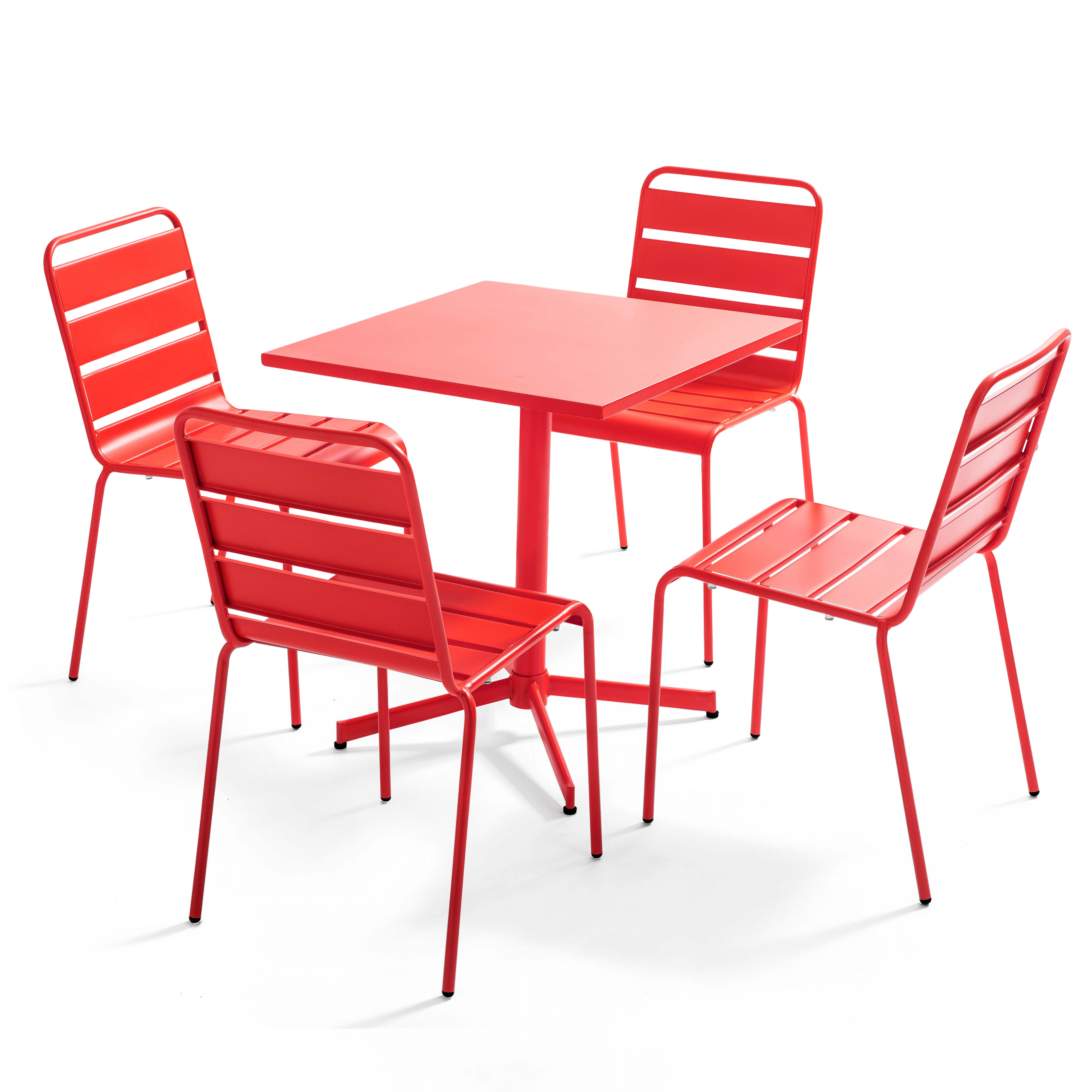 Table de terrasse bistrot carrée inclinable en métal 70x70 cm et 4 chaises