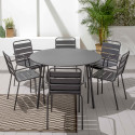 Ensemble table ronde (Ø120cm) + 6 fauteuils en métal