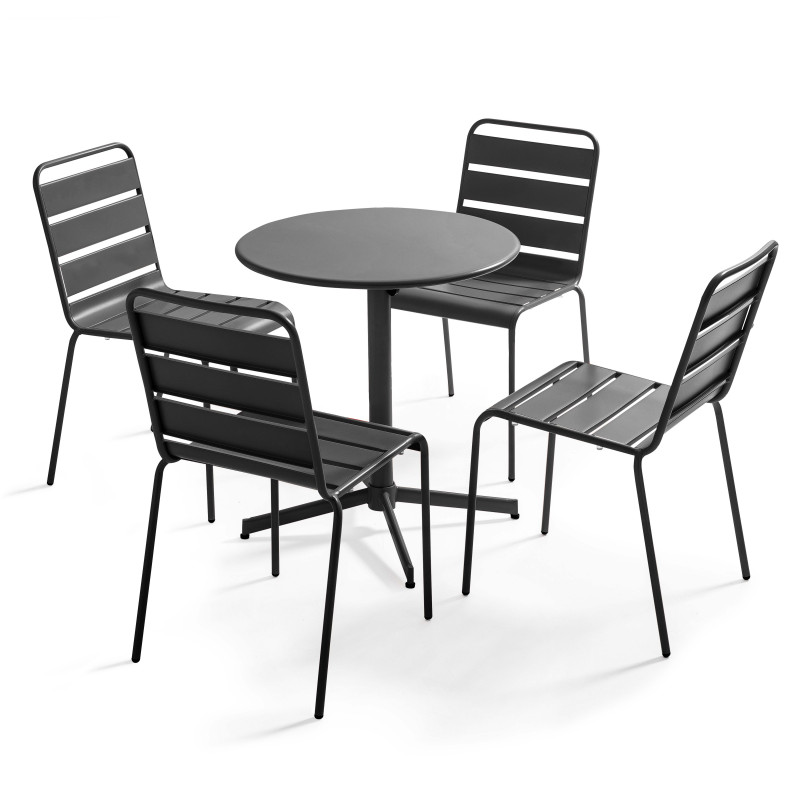 Ensemble de terrasse inclinable (Ø70 x 72 cm) + 4 chaises en métal