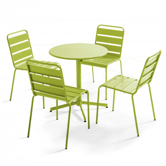 Ensemble de terrasse inclinable (Ø70 x 72 cm) + 4 chaises en métal