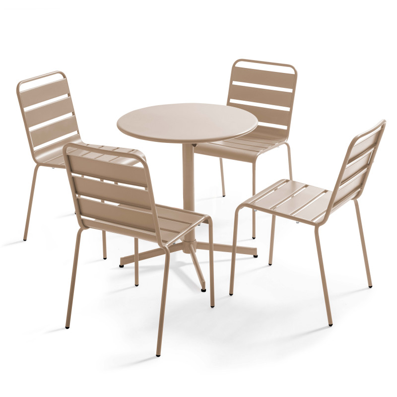 Ensemble de terrasse inclinable (Ø70 x 72 cm) + 4 chaises en métal