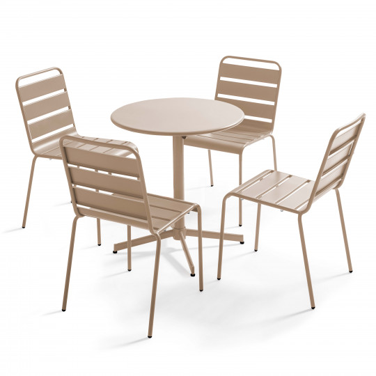 Ensemble de terrasse inclinable (Ø70 x 72 cm) + 4 chaises en métal