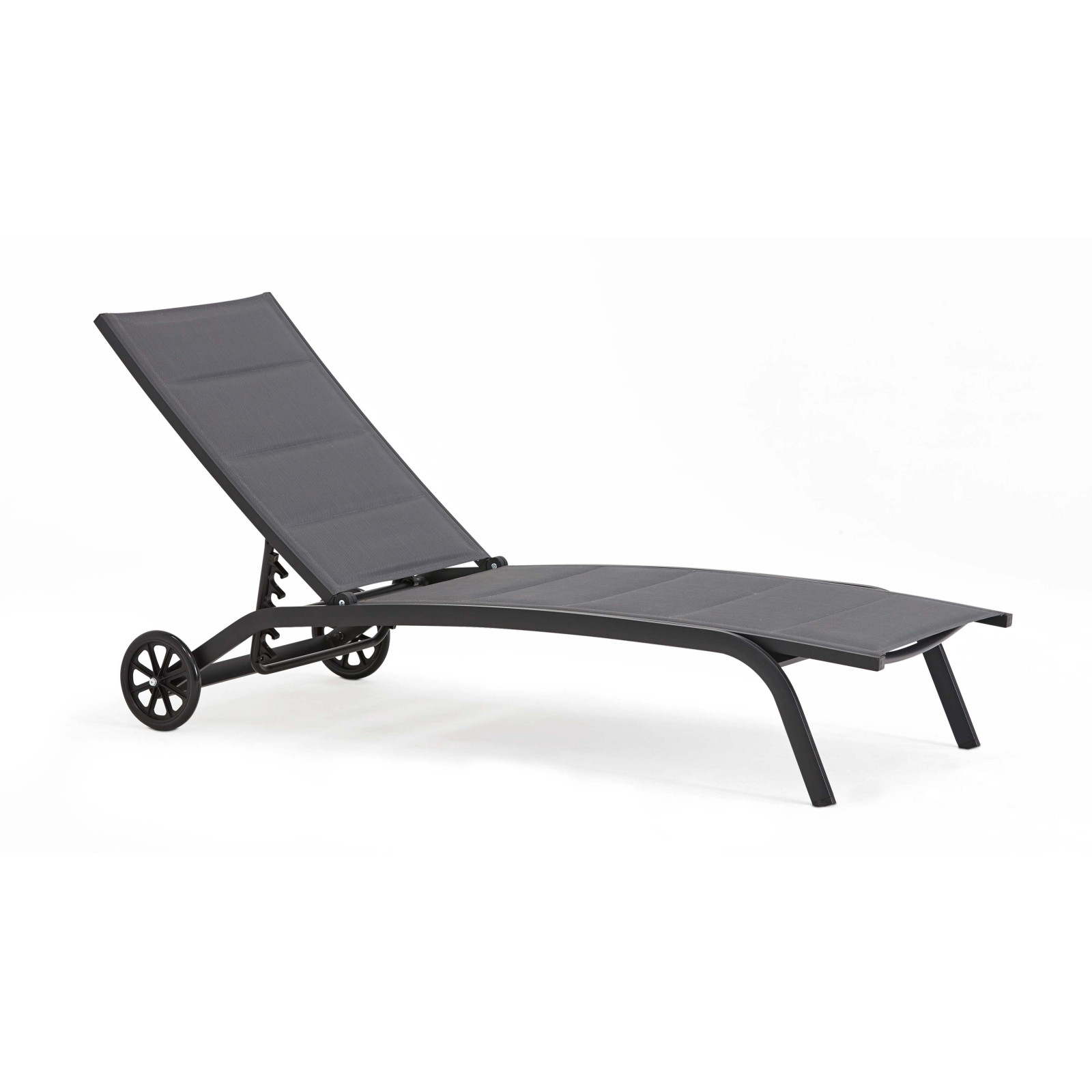 Lot de 2 bains de soleil sur roues en aluminium et textilène Lot de 2 bains de soleil sur roues en aluminium et textilène