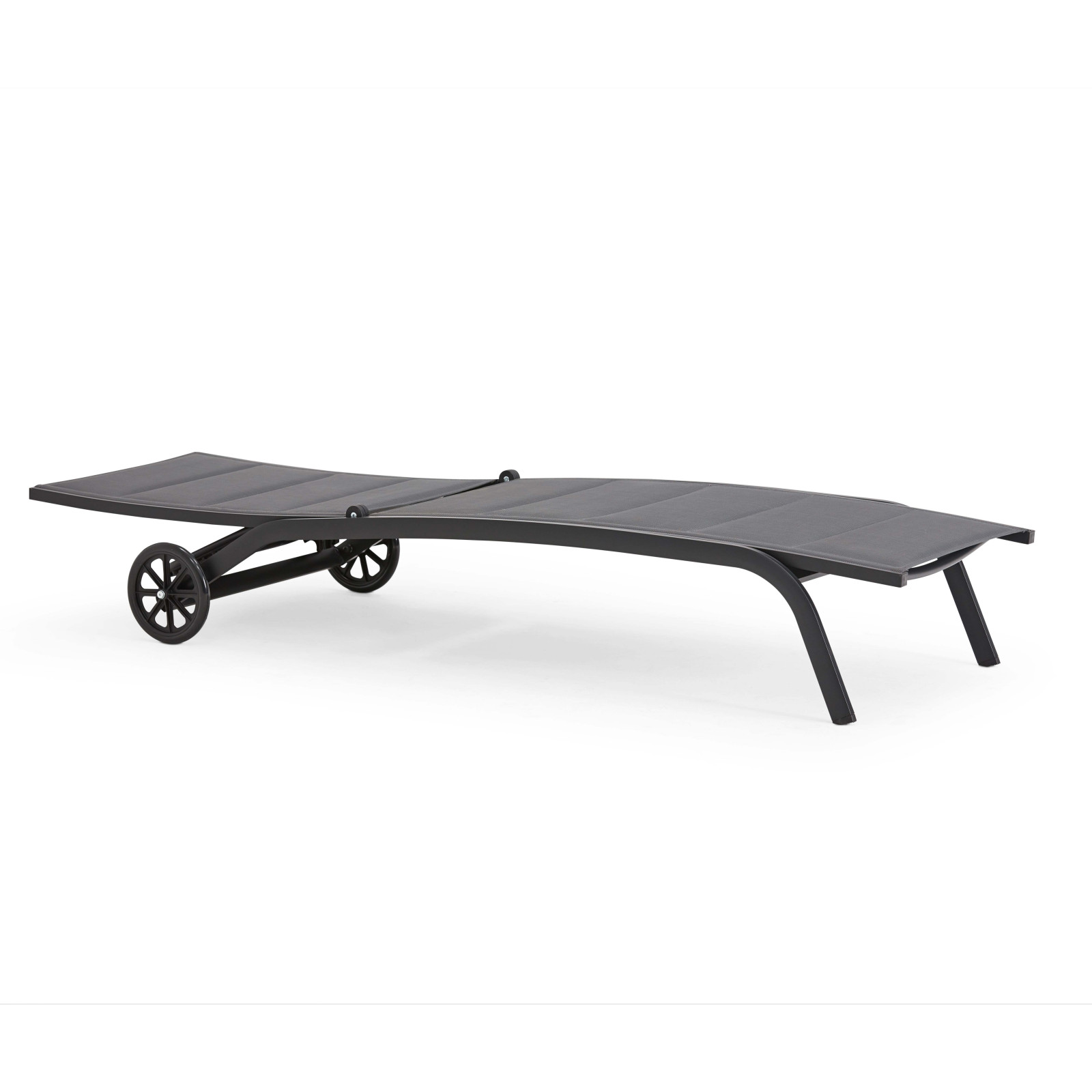 Lot de 2 bains de soleil sur roues en aluminium et textilène Lot de 2 bains de soleil sur roues en aluminium et textilène