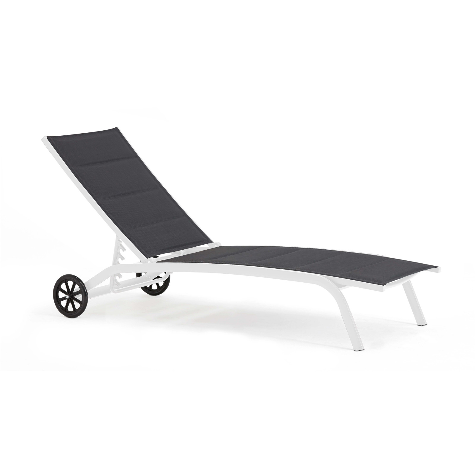 Lot de 2 bains de soleil sur roues en aluminium et textilène