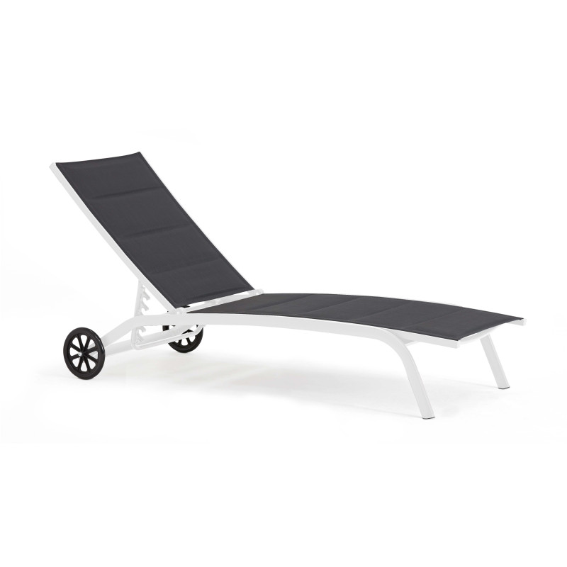 Lot de 2 bains de soleil sur roues en aluminium et textilène