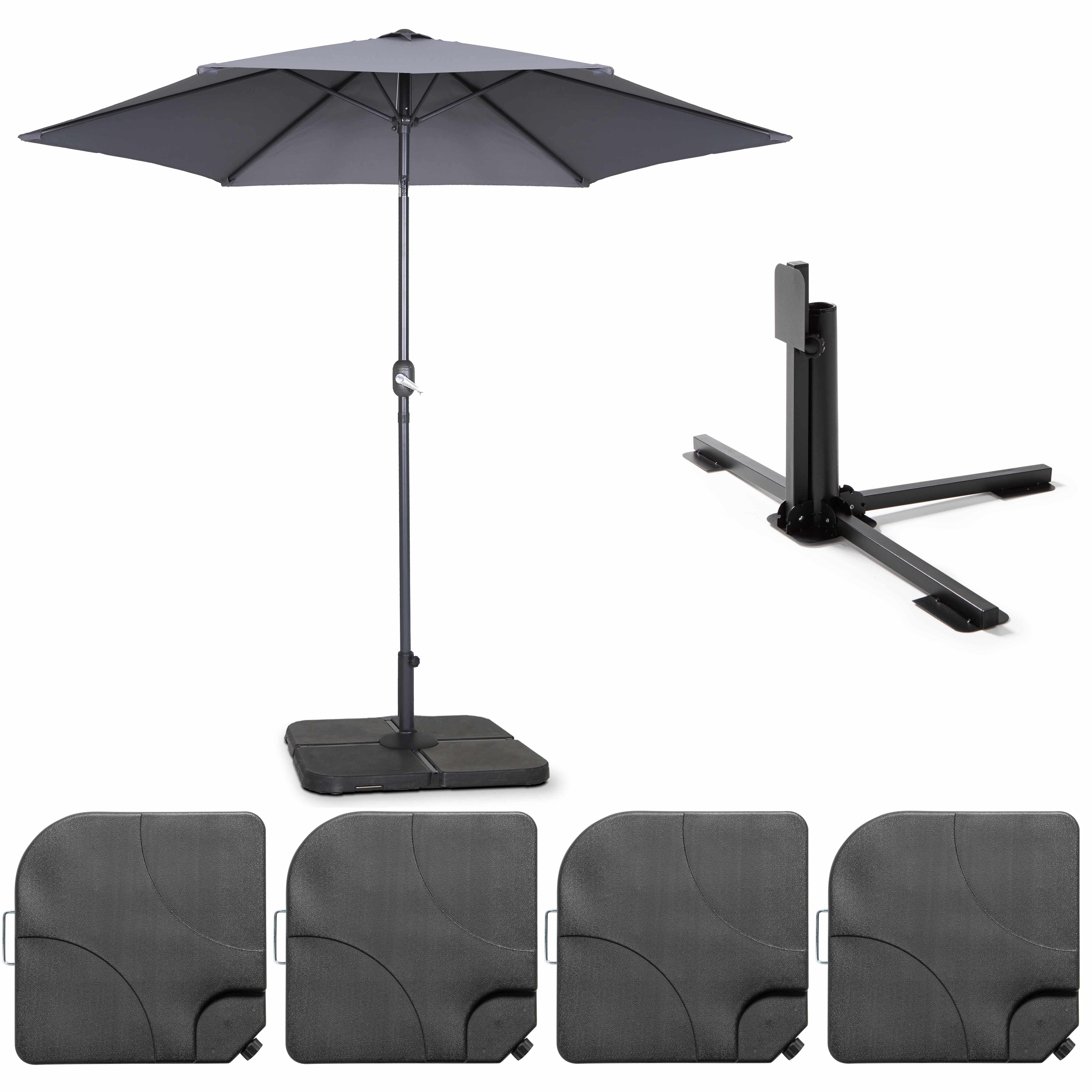 Parasol professionnel inclinable à manivelle Ø3 m 180g/m² avec 4 dalles à lester remplissables