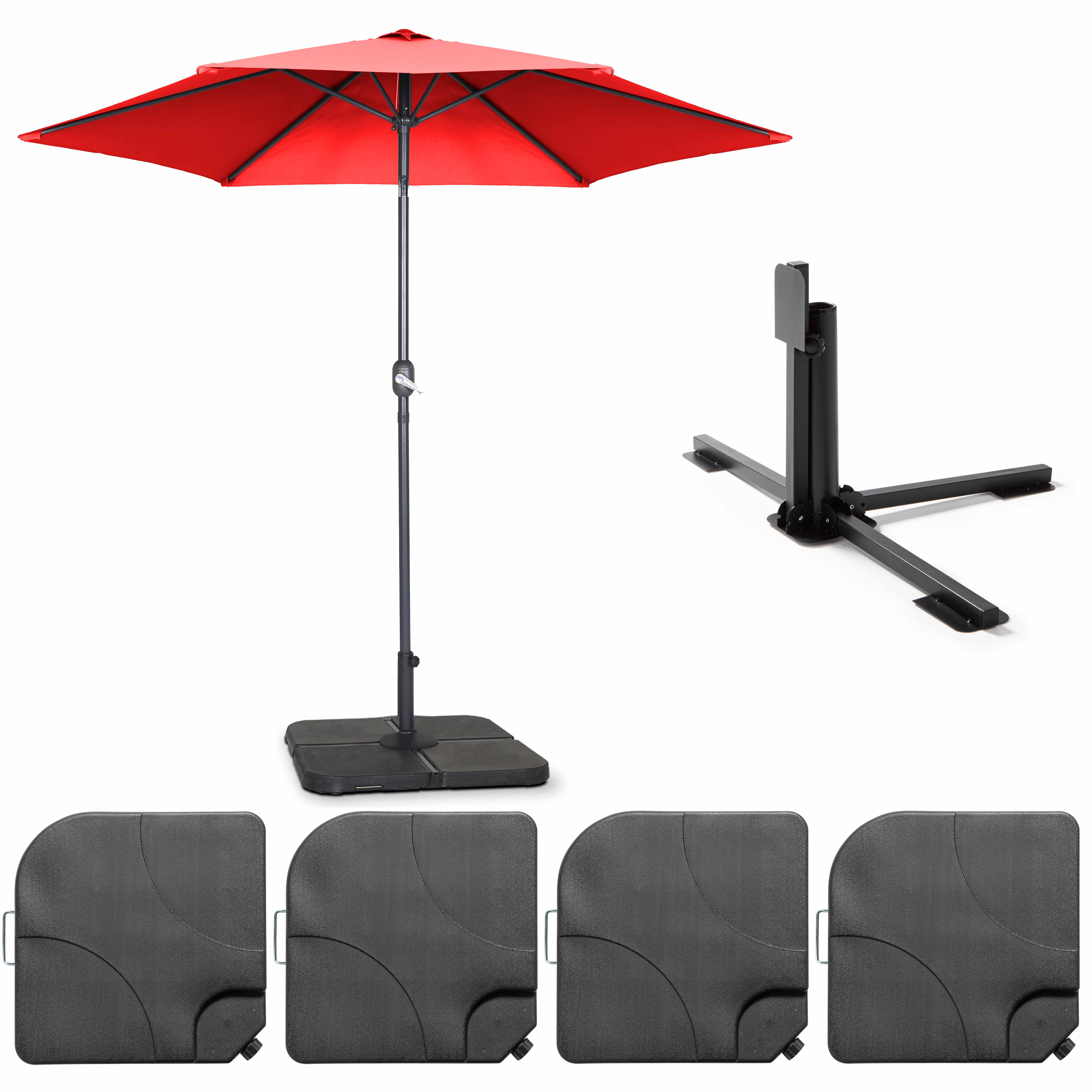 Parasol professionnel inclinable à manivelle Ø3 m 180g/m² avec 4 dalles à lester remplissables