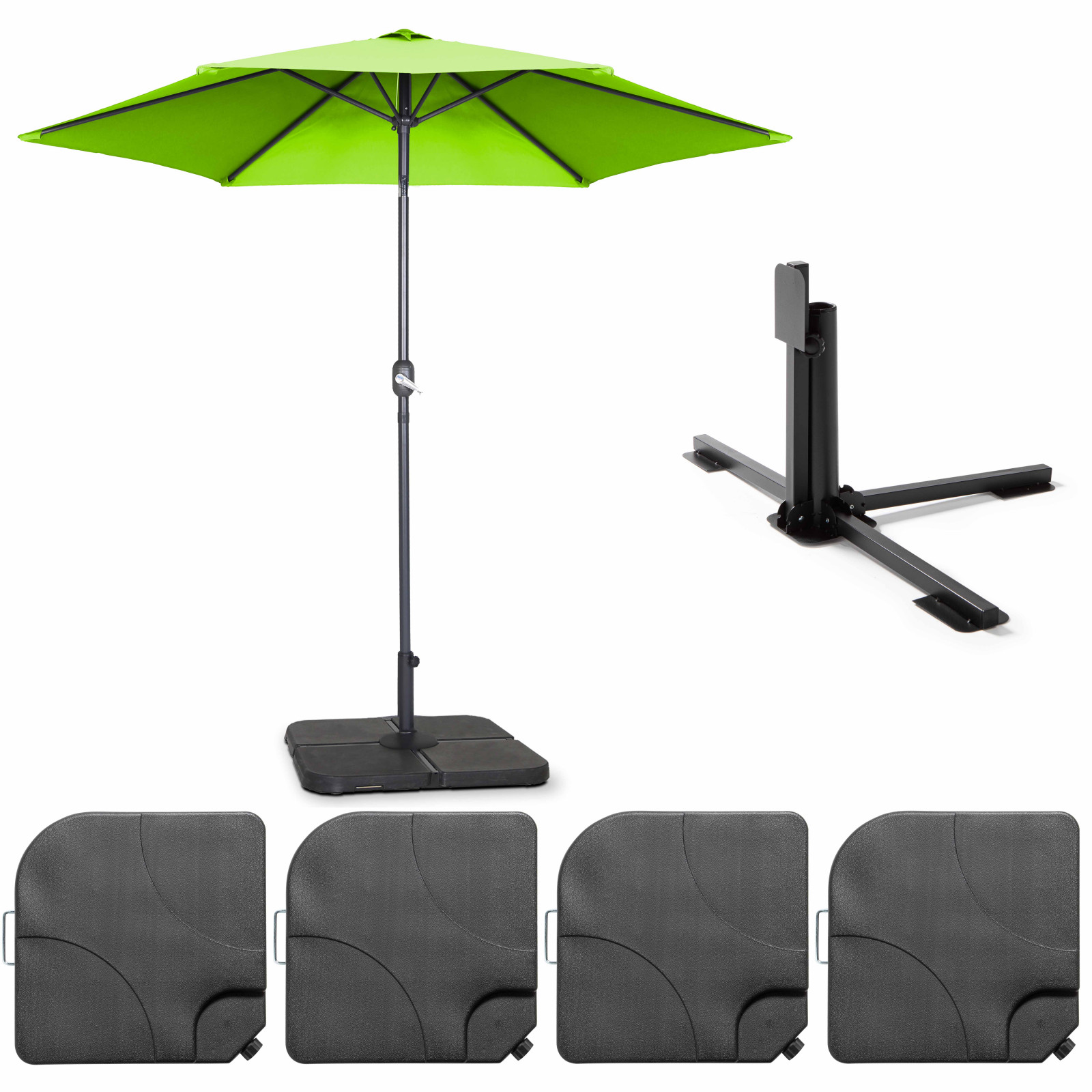 Ensemble parasol droit inclinable 180g/m² (Ø3m) avec pied pliant + 4 dalles à lester remplissables Ensemble parasol droit inclinable 180g/m² (Ø3m) avec pied pliant + 4 dalles à lester remplissables