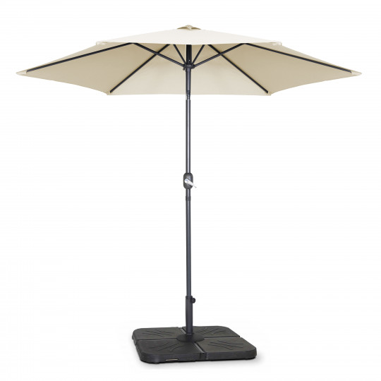 Ensemble parasol droit inclinable 180g/m² (Ø3m) avec pied pliant + 4 dalles à lester remplissables