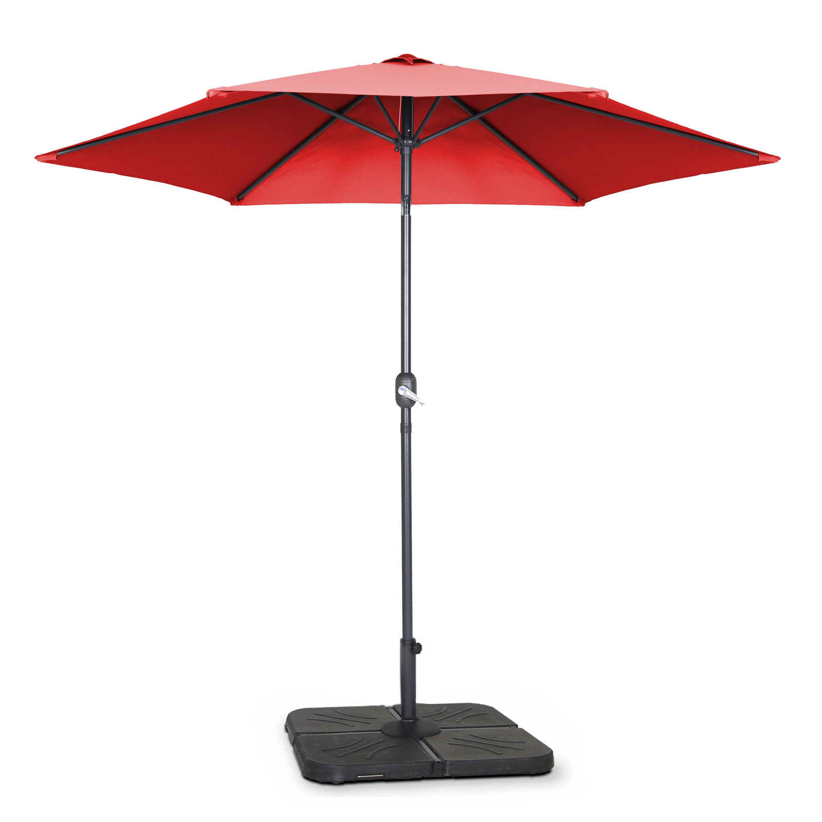 Ensemble parasol droit inclinable 180g/m² (Ø3m) avec pied pliant + 4 dalles à lester remplissables
