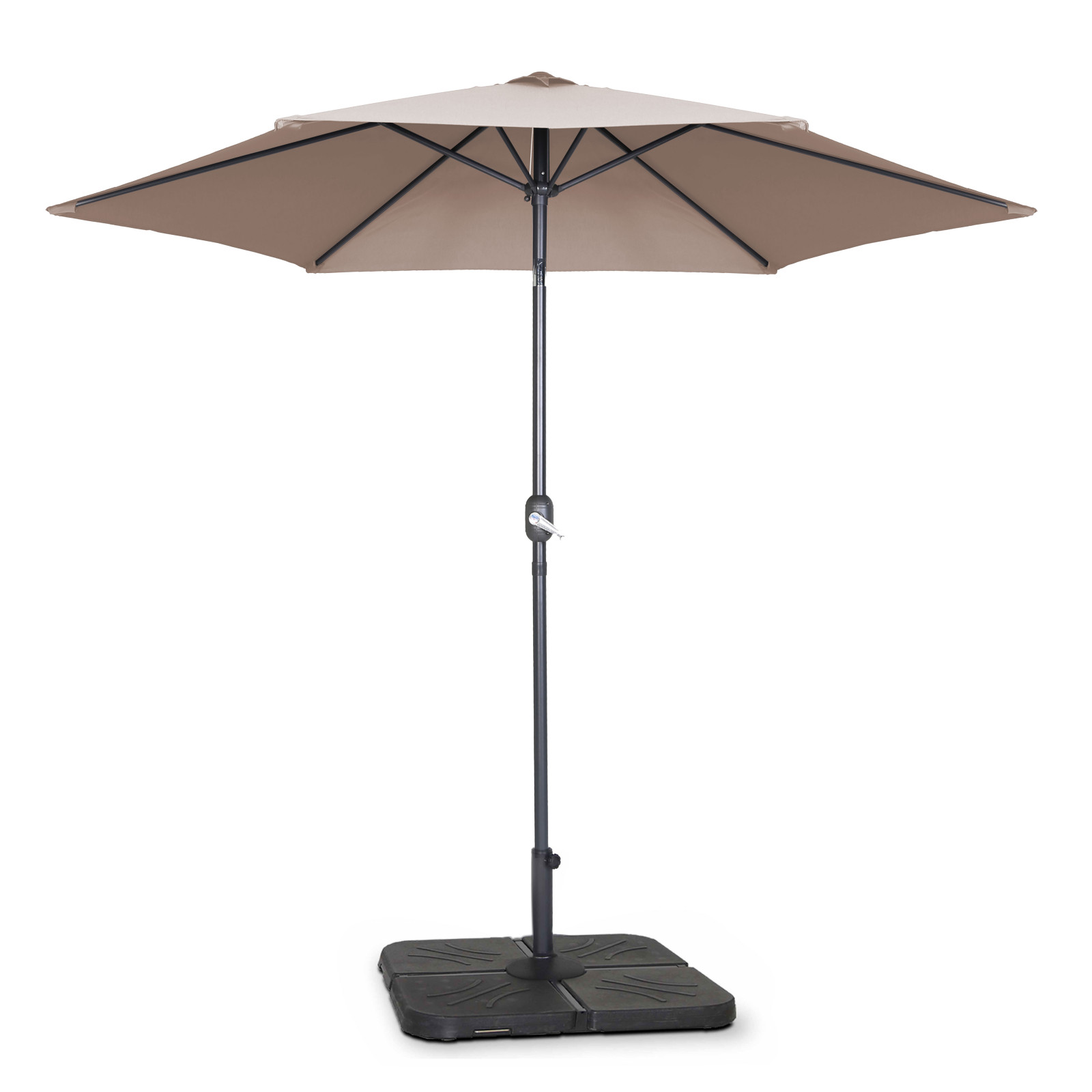 Ensemble parasol droit inclinable 180g/m² (Ø3m) avec pied pliant + 4 dalles à lester remplissables