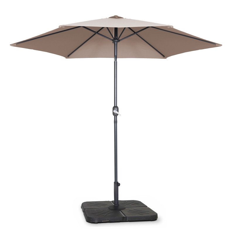 Ensemble parasol droit inclinable 180g/m² (Ø3m) avec pied pliant + 4 dalles à lester remplissables