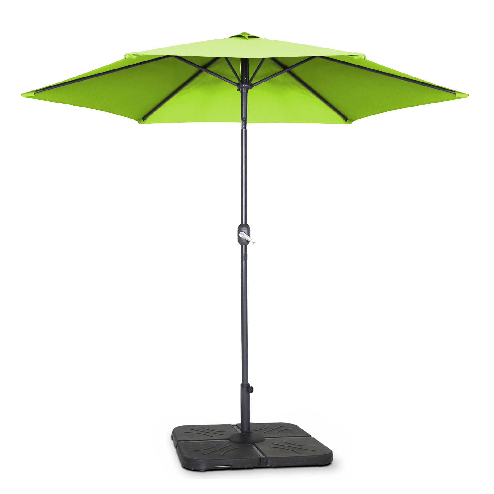 Ensemble parasol droit inclinable 180g/m² (Ø3m) avec pied pliant + 4 dalles à lester remplissables