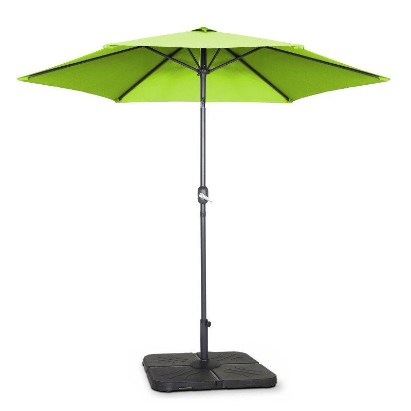Ensemble parasol droit inclinable 180g/m² (Ø3m) avec pied pliant + 4 dalles à lester remplissables