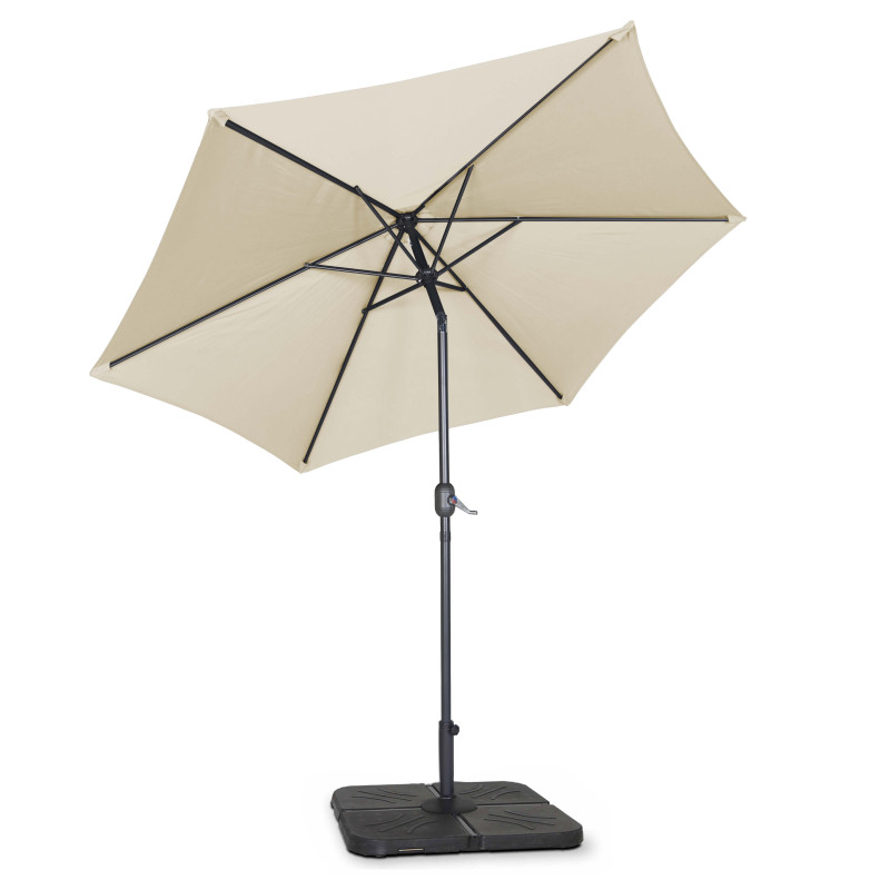Ensemble parasol droit inclinable 180g/m² (Ø3m) avec pied pliant + 4 dalles à lester remplissables (2/5)