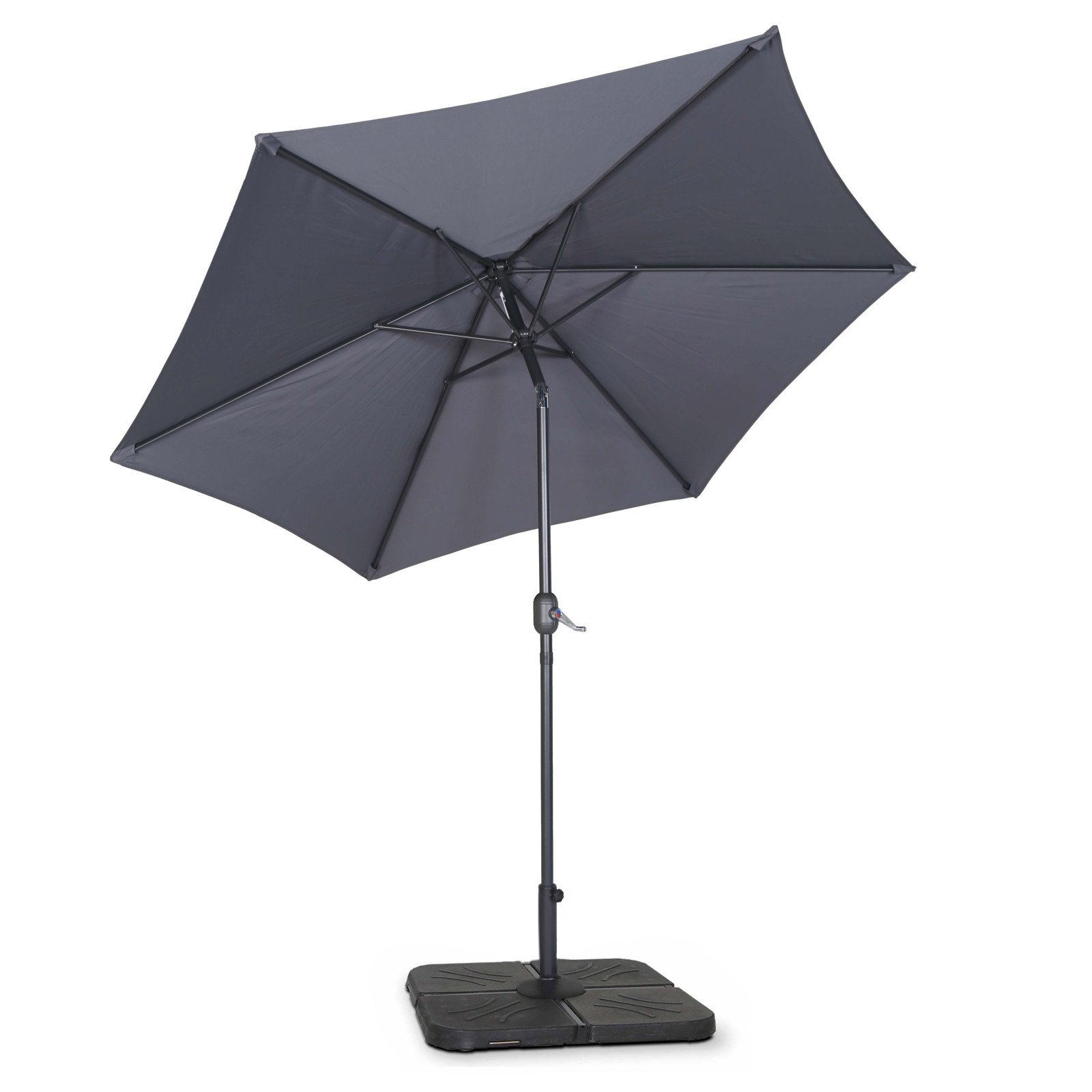 Ensemble parasol droit inclinable 180g/m² (Ø3m) avec pied pliant + 4 dalles à lester remplissables